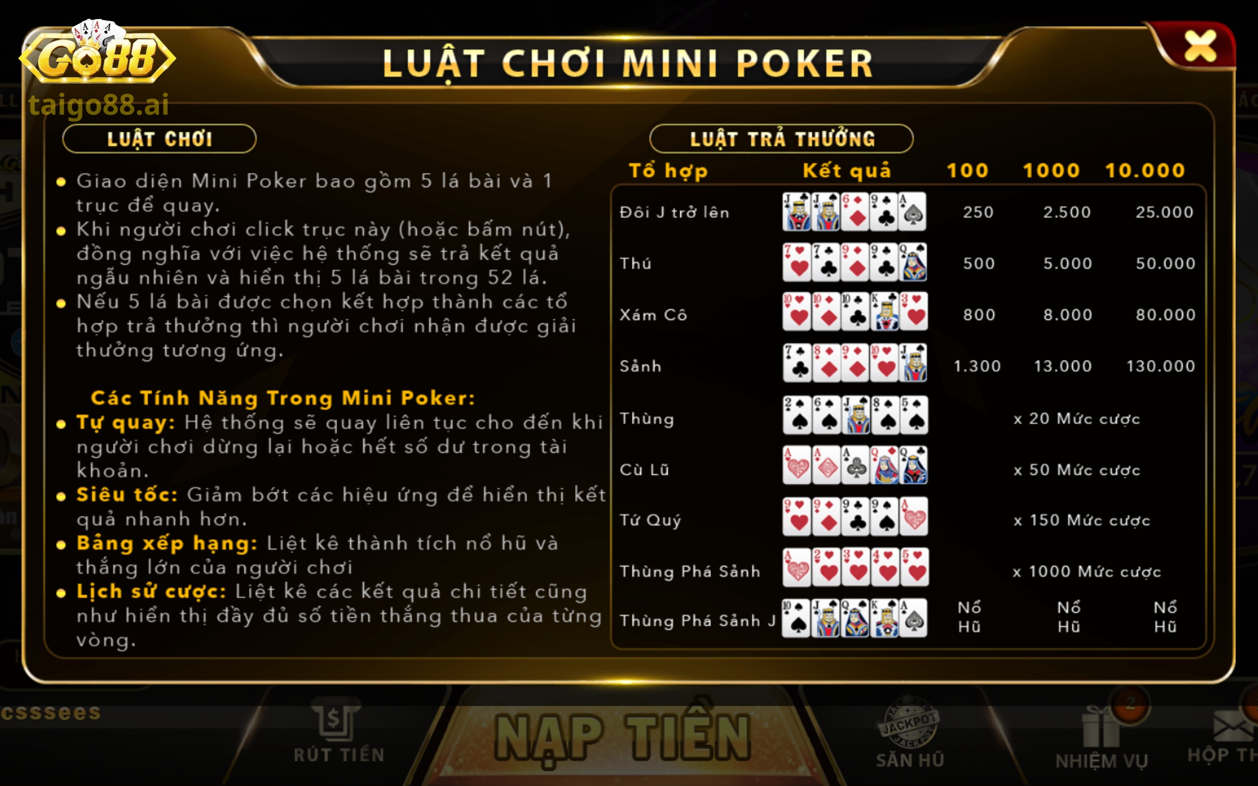 Luật chơi Mini Poker khá đơn giản